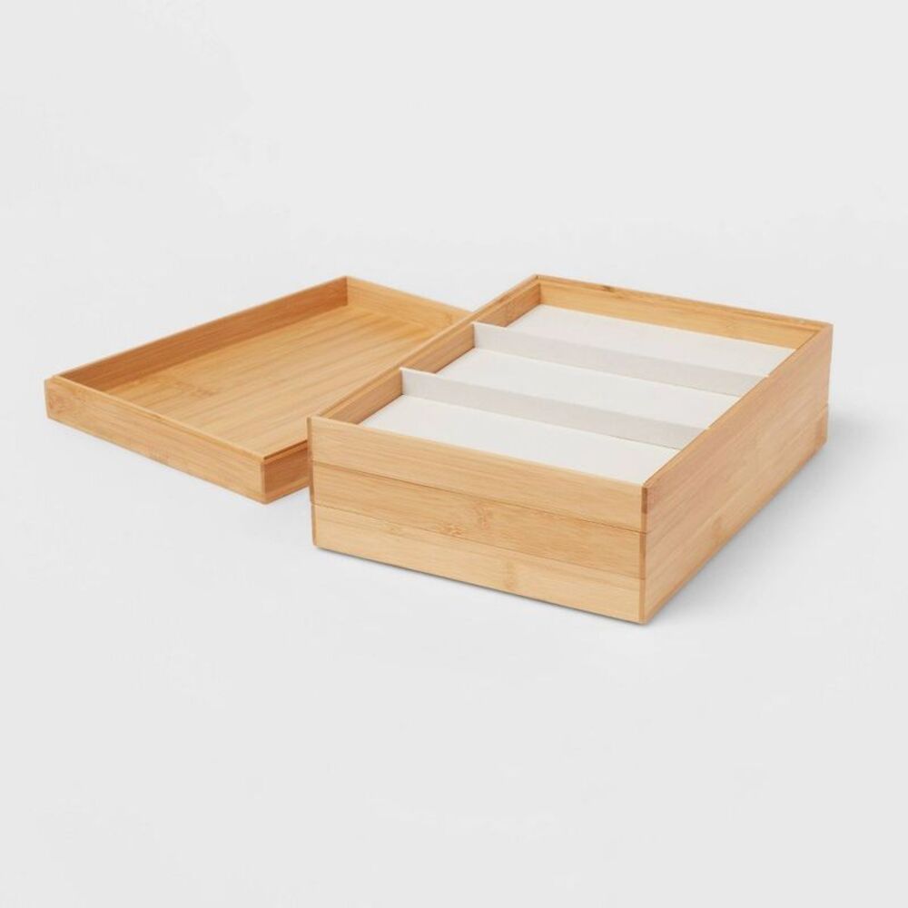 9"x12" Stackable Bamboo Accessory Tray Set with Lid - Light Brown